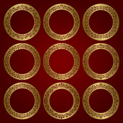 Golden round frames set of floral ornament borders.