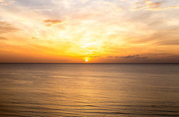 Top view of sunrise above the sea