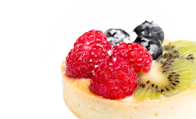 Homemade fruit tart with berries and kiwi isolated