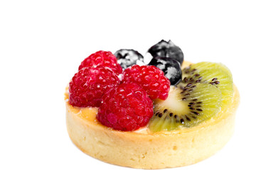 Homemade fruit tart with berries and kiwi isolated