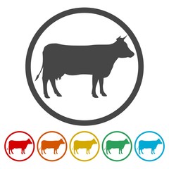 Cow silhouette icons set