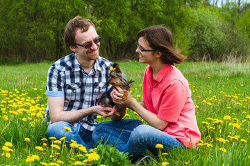 yarn man and girl with york terrier