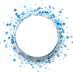 Round background with blue confetti.