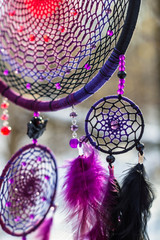 Obraz premium Dreamcatcher made of feathers, leather, beads, and ropes