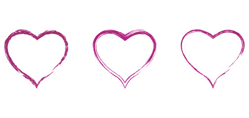 3 hearts red, pink paint. Valentines heart. vector icons. grunge texture.