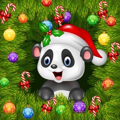 Naklejka premium Christmas background with happy panda bear