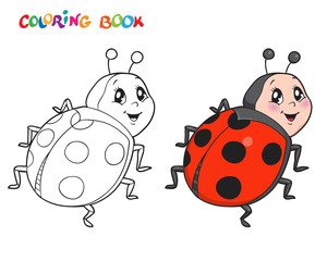 Obraz premium Coloring book with Ladybug. Vector illustration. Isolated on white.