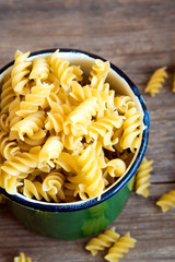 Uncooked fusilli pasta