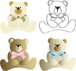 Fototapeta premium drawing of a cartoon cute brown teddy bear - in color and line art