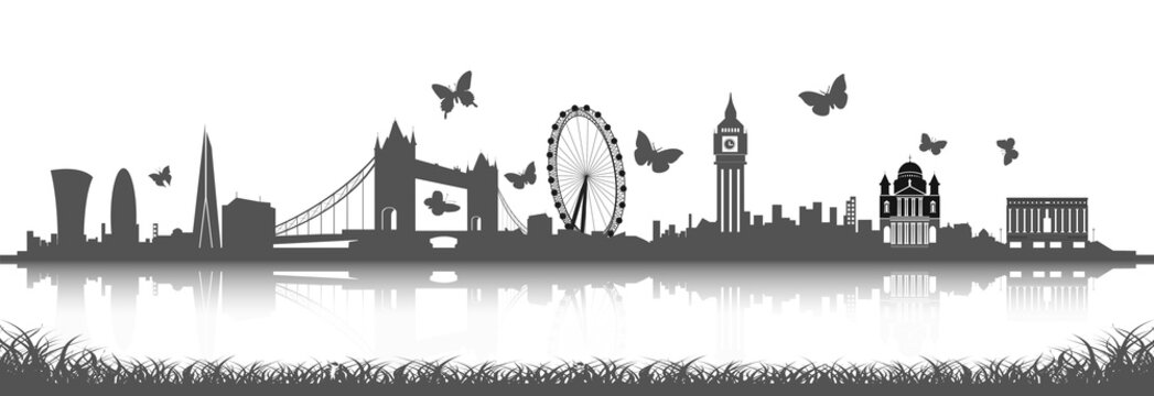 London Skyline Silhouette with butterfly