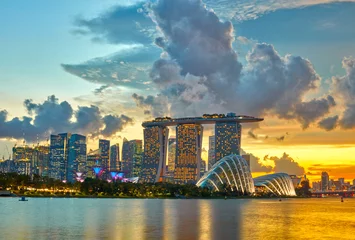 Papier Peint photo Singapour Horizon de ville de Singapour au coucher du soleil