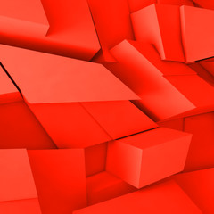 3d chaotic red polygonal blocks pattern