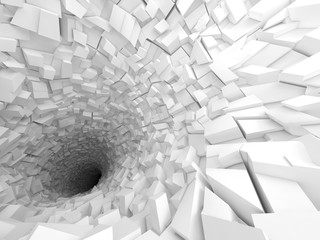 3d white tunnel interior with black hole