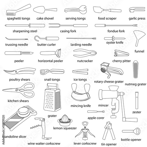 "Kitchen utensils illustrations set. Cooking, dinner