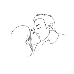 Romantic kiss loving couple.