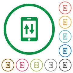 Mobile data traffic flat icons with outlines