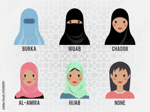 "Cartoon cute Woman Islamic head covering vector design 