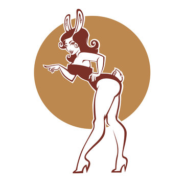 Pinup rabbit, vector illustration in retro style, girl in bunny