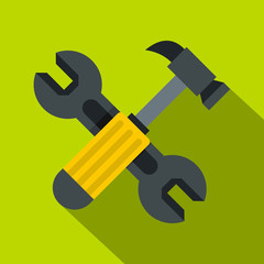 Crossed wrench and hammer icon. Flat illustration of crossed wrench and hammer vector icon for web isolated on lime background