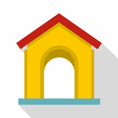 Yellow toy house icon. Flat illustration of yellow toy house vector icon for web isolated on white background
