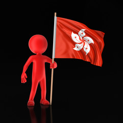 Man and Hong Kong flag. Image with clipping path