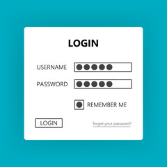 User login form - username password and login. Vector user interface light theme