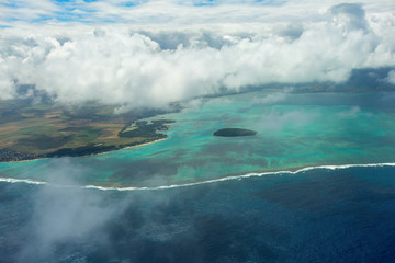 Fototapeta na wymiar Mauritius beach island aerial view, beautiful colours