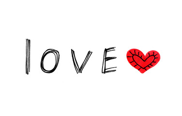 Word ''Love'' with abstract heart on white background