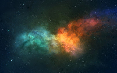 Naklejka na ściany i meble Space background. Colorful nebula shaped on eagle bird. Elements furnished by NASA. 3D rendering