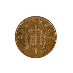 one british penny coin (2001) isolated on white background