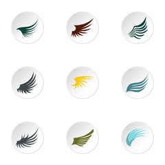 Wings of bird icons set. Flat illustration of 9 wings of bird vector icons for web