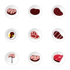 Kind of beef icons set. Flat illustration of 9 kind of beef vector icons for web