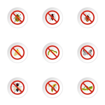 No insects icons set. Flat illustration of 9 no insects vector icons for web