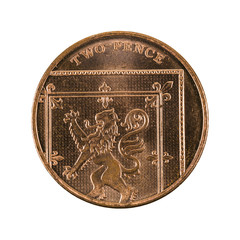 two british pence coin (2015) isolated on white background