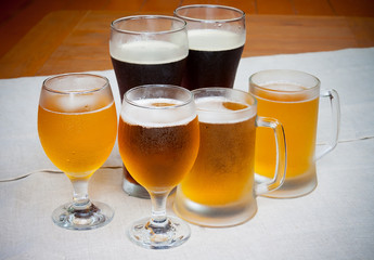 Beer glasses on  table