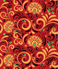 Vector Russian Ethnic ornament .Khokhloma seamless pattern in national style