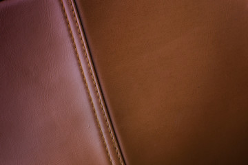 Bag brown leather with seam close up