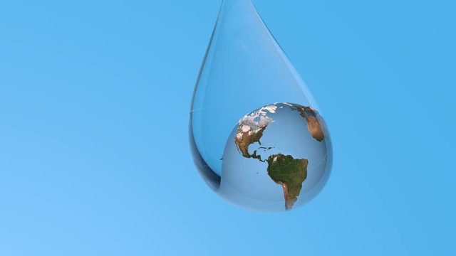 Animated Water Drop with Rotating Earth