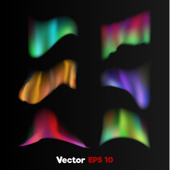 Vector realistic 3d northern, polar light on black background