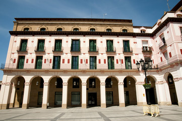 Fototapeta na wymiar Column Building in Luis Lopez Allue Square - Huesca - Spain