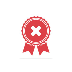 Red rejected or certified medal icon in a flat design with shadow