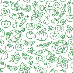 Vegetables diet food background. Vector raw vegetable foods for healthy  seamless pattern
