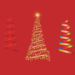 set of shiny Christmas tree and serpentine element for design vector