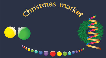 banner christmas market wreath fir balls christmas balls garland serpentine road vector dark blue background