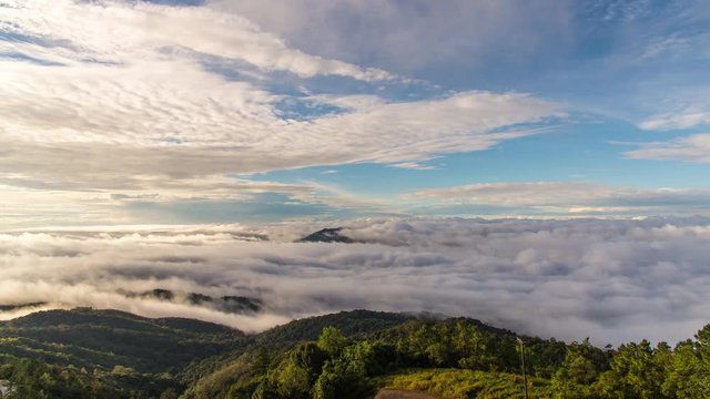 4k Time Lapse Sunrise at Doi Intanon National Park VIew point, Chiang Mai Thailand