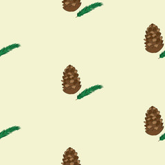 pattern green branch fir pine cone on a light background vector creative modern art