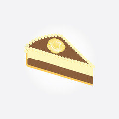 piece Cake chocolate decorated with a yellow rose isolated on white background art creative vector design element