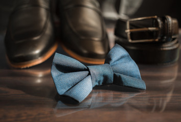 Businessman accessories. Man's style. Men's Accessories : Men's butterfly, Men's shoes , men's watches. Set groom Butterfly shoes Belts Watches