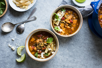 Smoky Sweet Potato & Lentil Tortilla Soup, gluten free and vegan