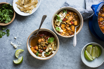 Smoky Sweet Potato & Lentil Tortilla Soup, gluten free and vegan
